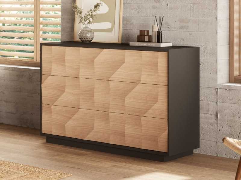3-drawer chest of drawers in oak and lacquered structure - GRASSE