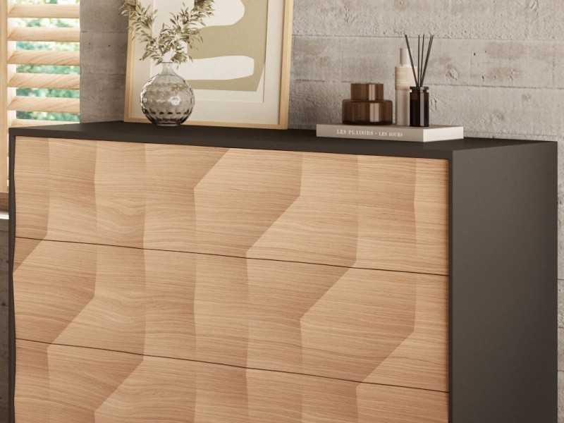 3-drawer chest of drawers in oak and lacquered structure - GRASSE