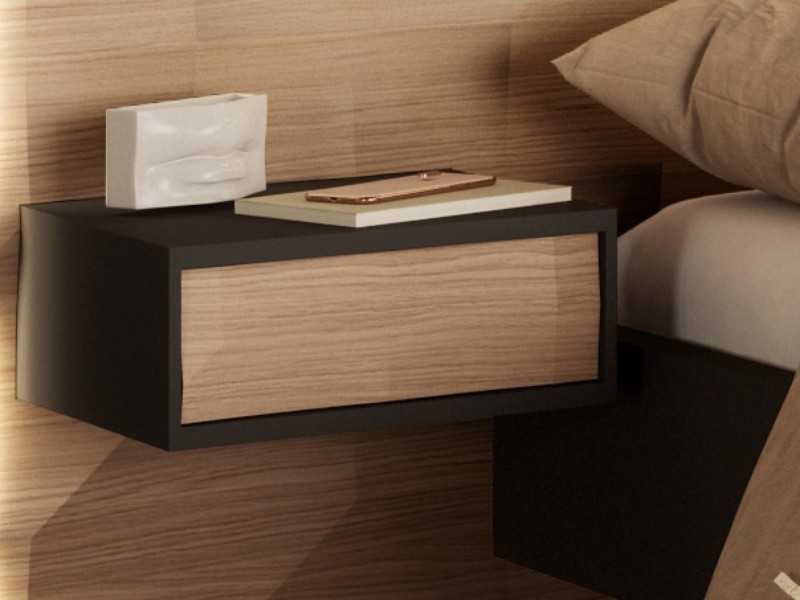 Lit complet XL en chêne avec sommier, tables d'appoint et éclairage LED - GRASSE XL