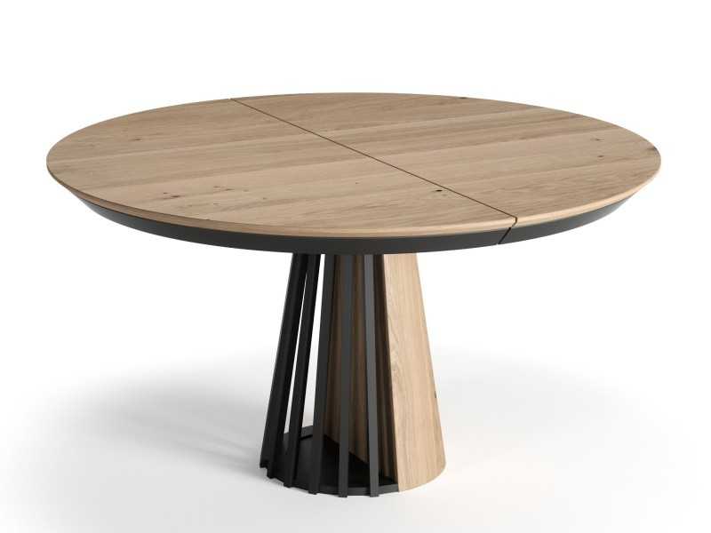 Extendable round table in oak and steel - MATERA
