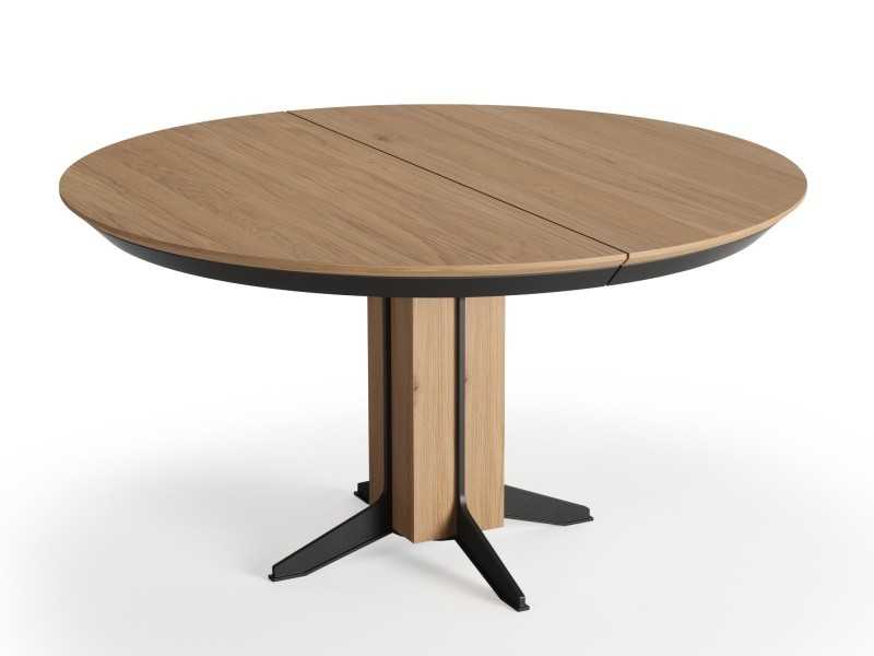 Extendable round table in oak and steel - CLOMO