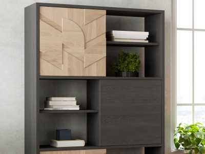 Showcase and bookcase in oak and steel base - DINAN