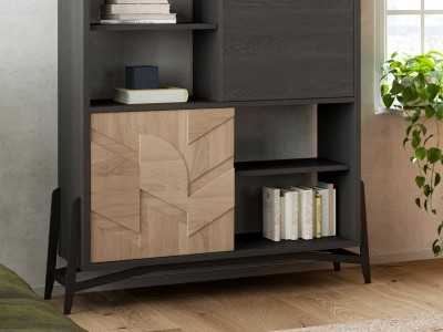 Showcase and bookcase in oak and steel base - DINAN