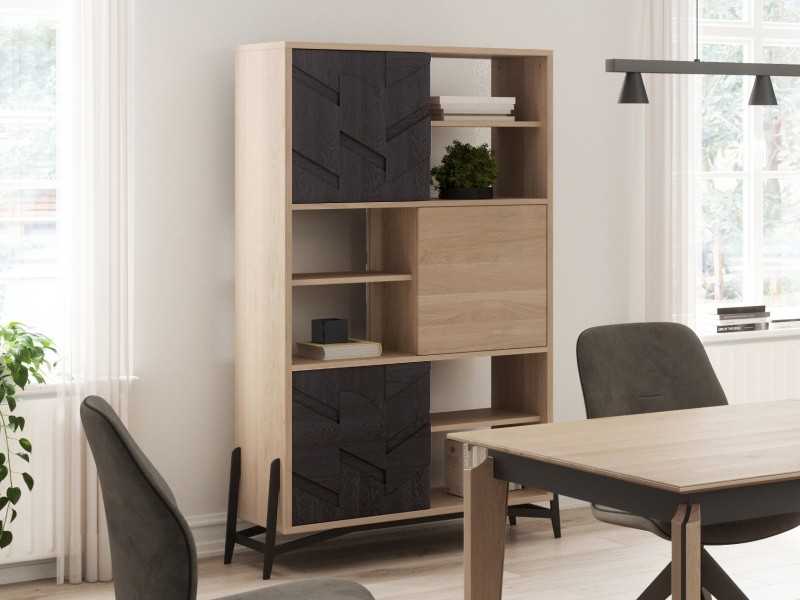 Showcase and bookcase in oak and steel base - DINAN