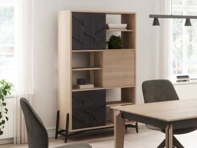 Showcase and bookcase in oak and steel base - DINAN