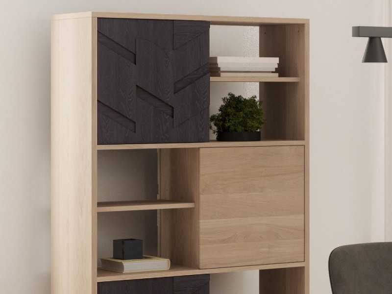 Showcase and bookcase in oak and steel base - DINAN