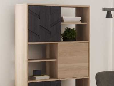 Showcase and bookcase in oak and steel base - DINAN