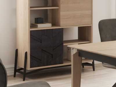 Showcase and bookcase in oak and steel base - DINAN