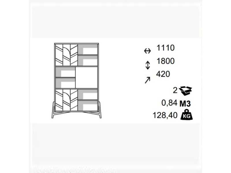 Vitrine bibliothèque en chêne et piètement en acier - DINAN