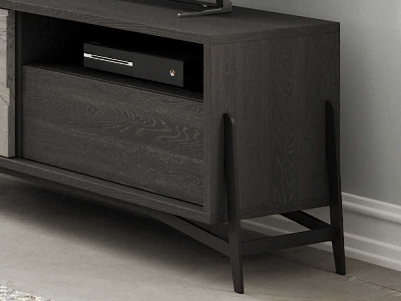 Table TV en chêne avec porte, tiroir et trou - DINAN