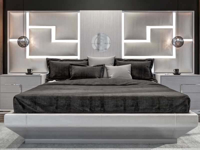 Cama XL tapizada con luz led y base de cama - PUZZLE