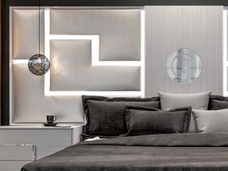 Lit XL rembourré avec éclairage LED et sommier - PUZZLE