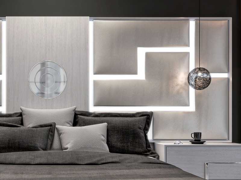 Lit XL rembourré avec éclairage LED et sommier - PUZZLE