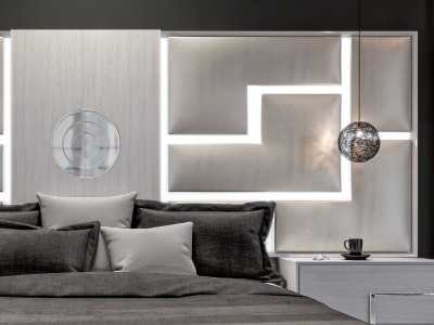 Cama XL tapizada con luz led y base de cama - PUZZLE