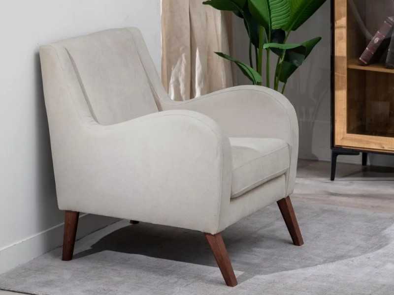Upholstered designer armchair with wooden legs - GORDES