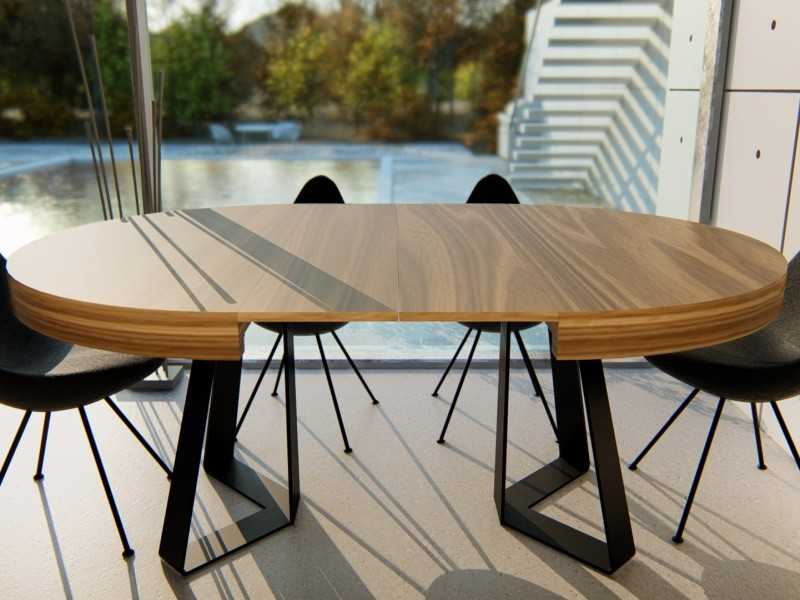 Table ronde extensible avec piètements en acier laqué - NAXOS