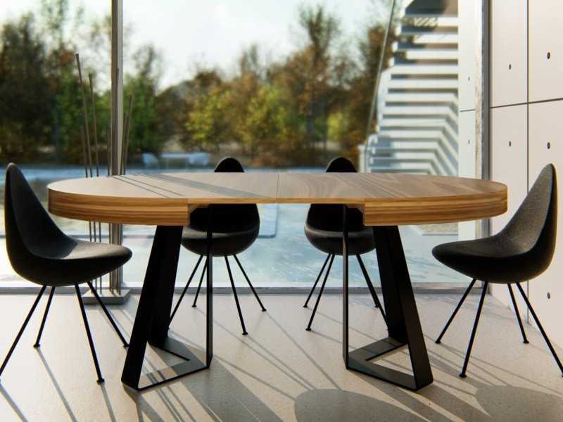 Table ronde extensible avec piètements en acier laqué - NAXOS