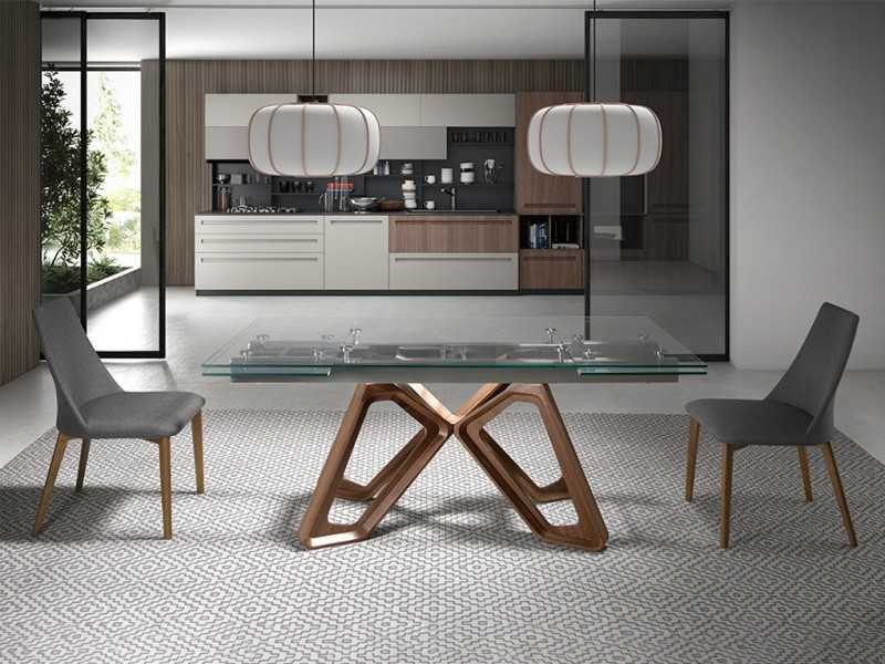 Extendable dining table with tempered glass top - ANDREA