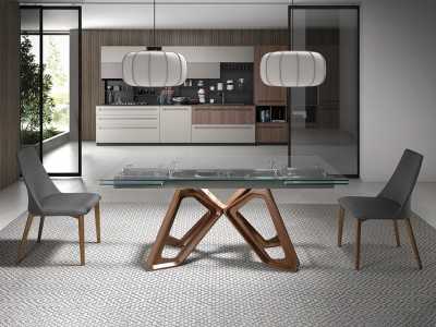 Mesa de comedor extensible con tapa de cristal templado - ANDREA