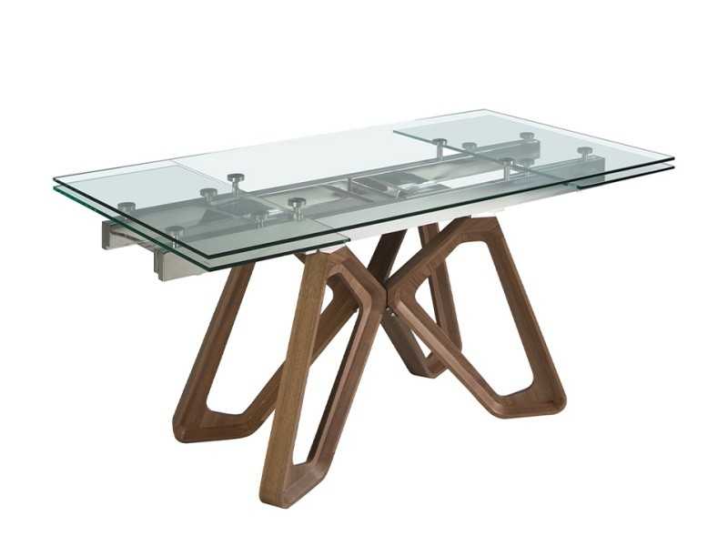 Mesa de comedor extensible con tapa de cristal templado - ANDREA