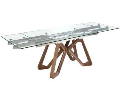 Mesa de comedor extensible con tapa de cristal templado - ANDREA