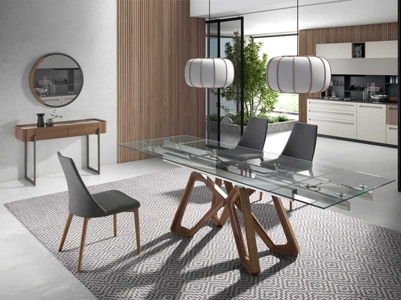 Mesa de comedor extensible con tapa de cristal templado - ANDREA