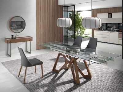 Mesa de comedor extensible con tapa de cristal templado - ANDREA