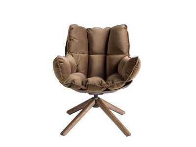 Fauteuil design tapissé et pivotant avec piètement en noyer - PATMOS