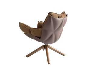 Upholstered swivel design armchair with walnut base - PATMOS 2