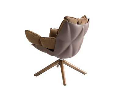 Fauteuil design tapissé et pivotant avec piètement en noyer - PATMOS