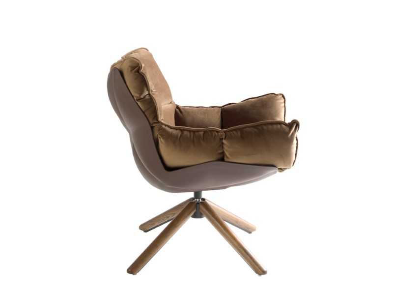 Fauteuil design tapissé et pivotant avec piètement en noyer - PATMOS