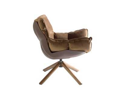 Fauteuil design tapissé et pivotant avec piètement en noyer - PATMOS
