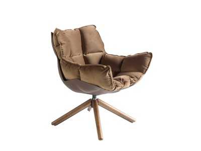 Fauteuil design tapissé et pivotant avec piètement en noyer - PATMOS