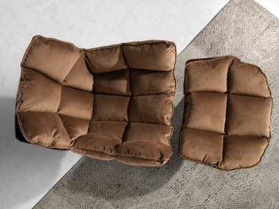 Fauteuil design tapissé et pivotant avec piètement en noyer - PATMOS