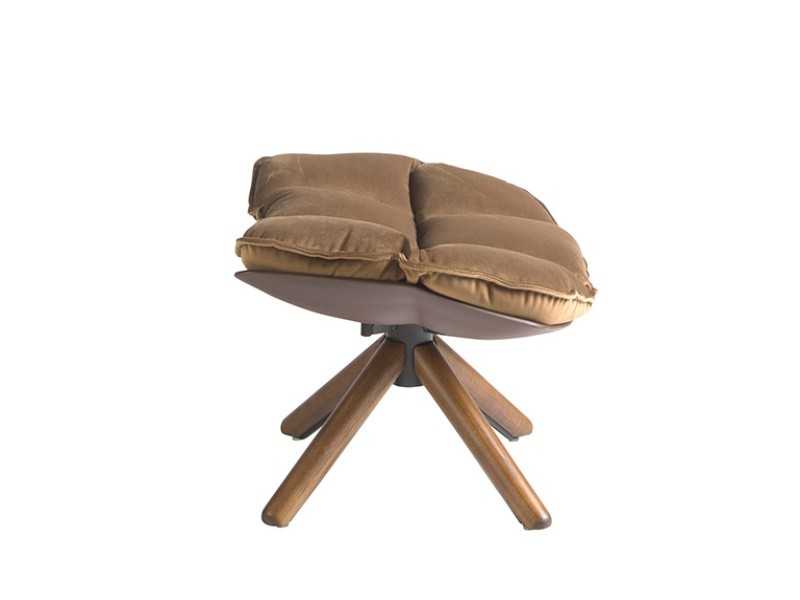Upholstered swivel design ottoman with walnut base - PATMOS