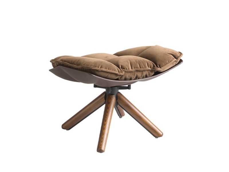 Upholstered design ottoman with walnut base - PATMOS