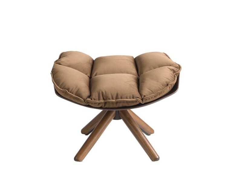 Upholstered design ottoman with walnut base - PATMOS