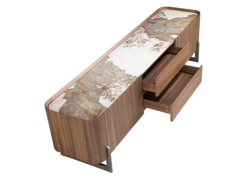 Walnut TV cabinet with ceramic top - SYMI