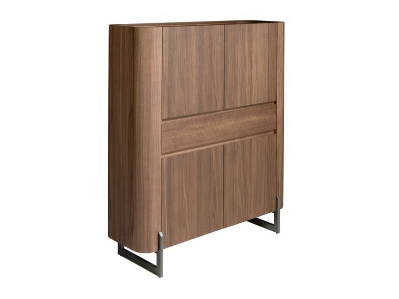 High sideboard / blind walnut display case with stainless steel legs - SYMI