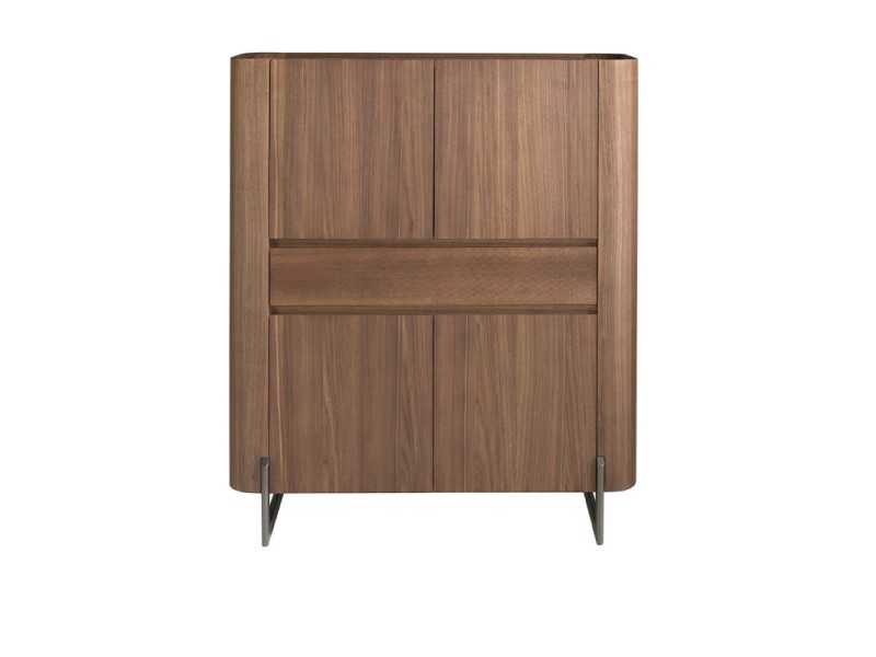 High sideboard / blind walnut display case with stainless steel legs - SYMI