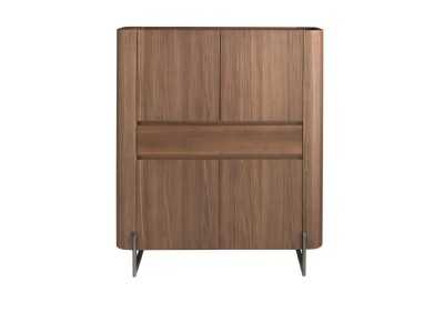 Buffet haut / vitrine aveugle en noyer avec pieds en inox - SYMI
