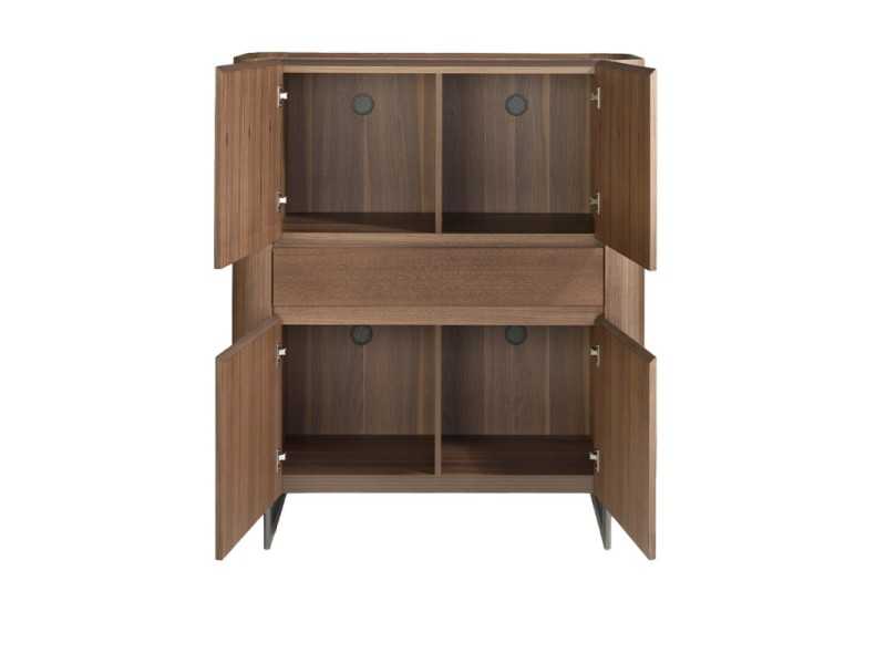 Buffet haut / vitrine aveugle en noyer avec pieds en inox - SYMI