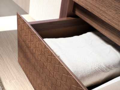 High sideboard / blind walnut display case with stainless steel legs - SYMI