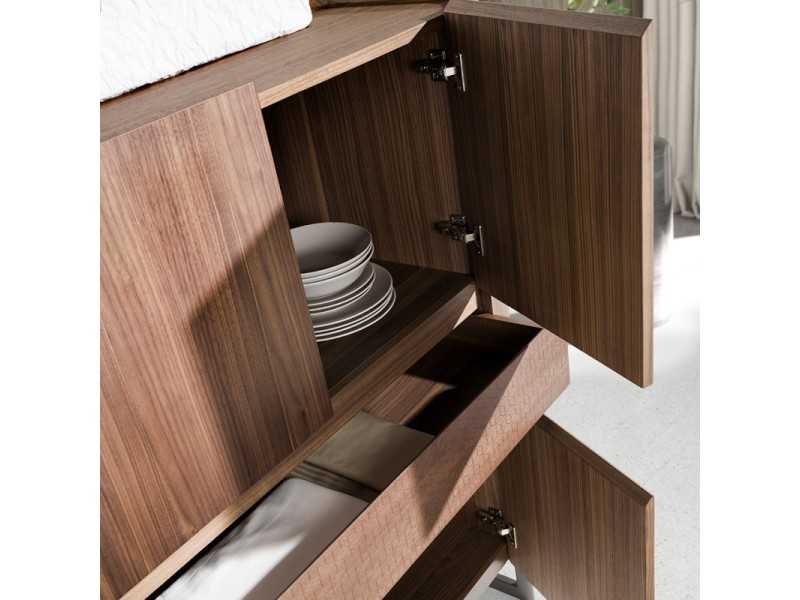 Buffet haut / vitrine aveugle en noyer avec pieds en inox - SYMI