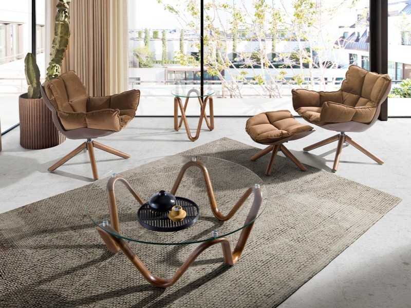 Round coffee table with tempered glass top - PATMOS