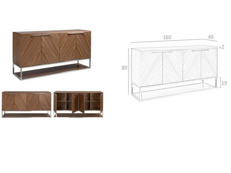 Aparador en nogal con estructura de base en acero inoxidable - RODAS
