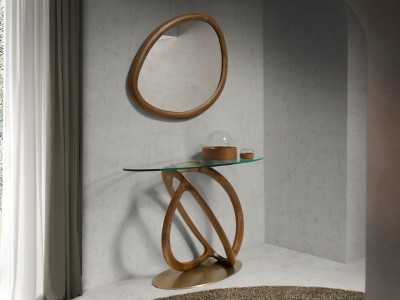 Oval console table made of solid wood and tempered glass top - PATMOS