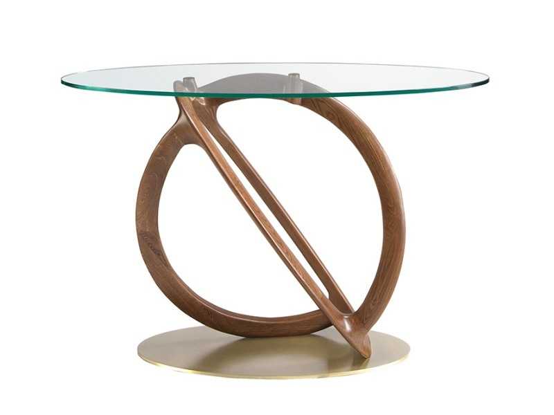 Oval console table made of solid wood and tempered glass top - PATMOS