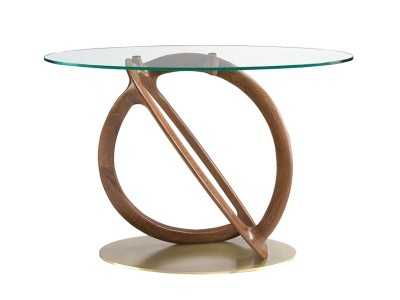Oval console table made of solid wood and tempered glass top - PATMOS