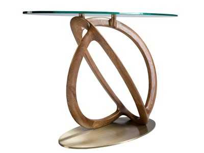 Oval console table made of solid wood and tempered glass top - PATMOS